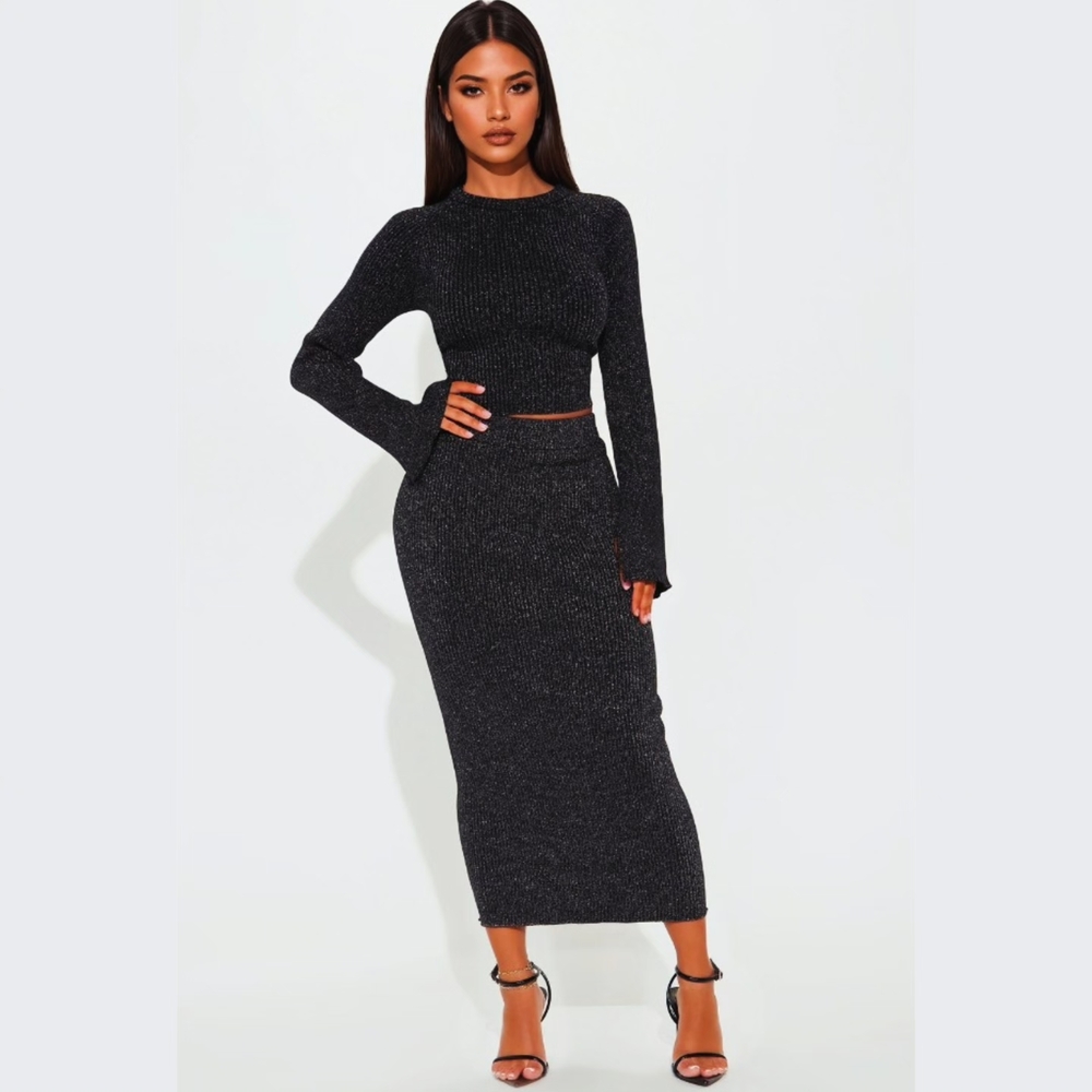 New Without Tag Elegant Black Knit Skirt Set